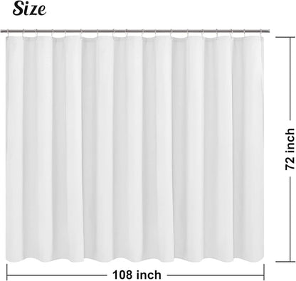 Embossed Microfiber Extra Wide Shower Curtain Liner 108 x 72 inches, Soft Fabric Shower Curtain Washable and Water Repellent,108x72, White