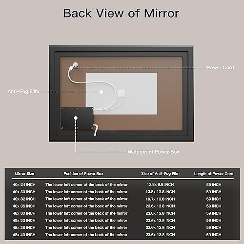 ISKM 48x30 Framed LED Bathroom Mirror, Dimmable Front & Backlit, Anti-Fog