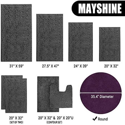 MAYSHINE Round Area Rug Set for Bathroom | Soft Plush Chenille Bath Mat, Water Absorbent Non-Slip Bathroom Rug | Washable Shag Carpet for Shower, Bedroom, or Home Décor | 36"x36" (Round) | Plum