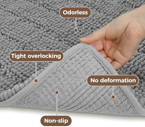 Bcoimo Bath Rug Mat Sets, 2 Piece Extra Soft Chenille Gray Bathroom Mat Set