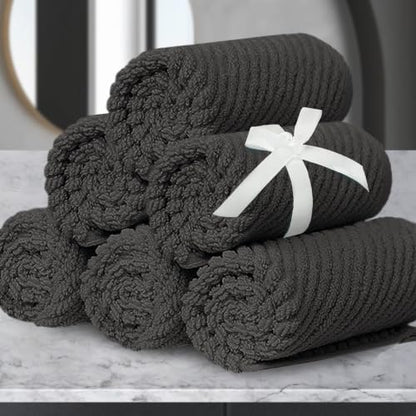 VOOVA & MOVAS Washcloths 6PC, 100% Cotton, 13x13 in, Dark Gray