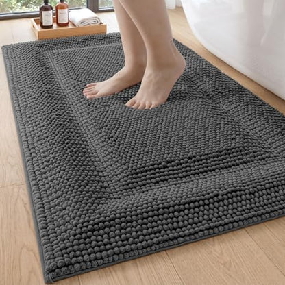 DEXI Bathroom Rugs 43x24, Non Slip Washable Chinelle Bath Mat, Dark Grey