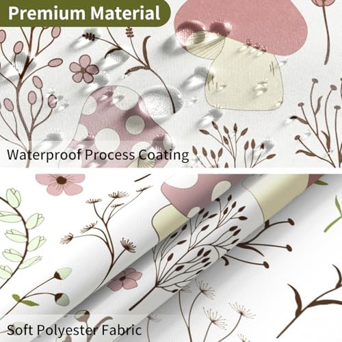 deFouliao Mushroom Shower Curtain, Boho Floral Waterproof Shower Curtain for Bathroom Bathtub Home Curtain Decor with Hooks, Machine Washable, 72''Wx84''L