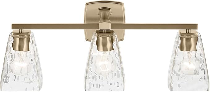 Kichler Marant 21.25" 3-Light Vanity Light with Clear Water Glass in Champagne Bronze, for Bathroom, Powder Room, Over a Mirror, (21.25" W x 9.5" H), 55216CPZWTR