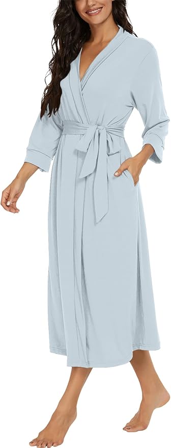 VINTATRE Women Kimono Robes Long Knit Bathrobe Lightweight Soft Knit Sleepwear V-neck Casual Ladies Loungewear
