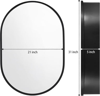 Movo 21 Inch x 31Inch Oval Medicine Cabinet Mirror Bathroom Wall Storage Cabinet Mirror Surface Mount Installation