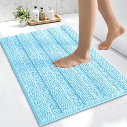 Smiry Thick Small Chenille Bathroom Rugs 24x16, Soft Bath Mat, Sky Blue