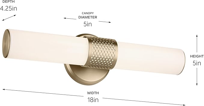 Kichler Sashi 18" LED Small Bath Bar with White Glass in Champagne Bronze, Modern, for Vanity, Fireplace, Buffet, Hallway, Vanity Mirror, (18" W x 5" H), 55191CPZLED