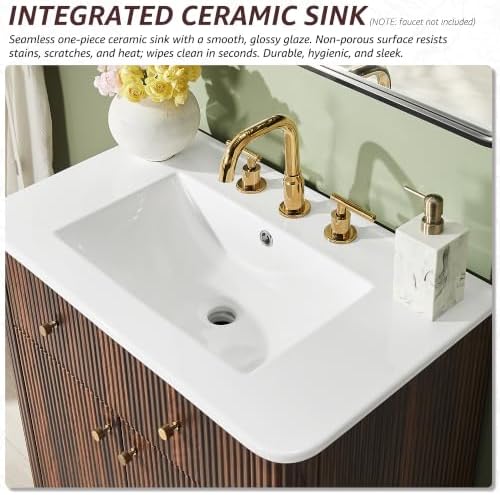 T4TREAM 72" Fluted Bathroom Vanity with 2 Single Sinks, Dark Walnut
