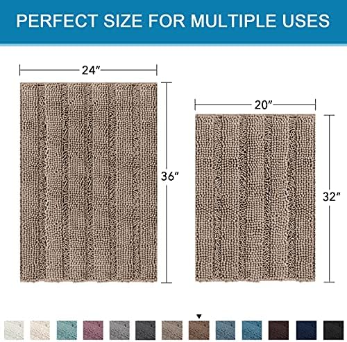 H.VERSAILTEX 2 Piece Bathroom Set - Super Absorbent Chenille Striped Bath Mats, Non Skid, Machine Washable (Taupe Brown, 24 x 36 Plus 20 x 32 - Inches)