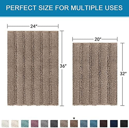 H.VERSAILTEX 2 Piece Bathroom Set - Super Absorbent Chenille Striped Bath Mats, Non Skid, Machine Washable (Taupe Brown, 24 x 36 Plus 20 x 32 - Inches)