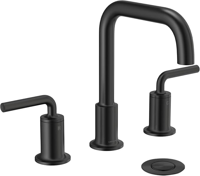 3 Hole Bathroom Faucet, Matte Black Bath Faucet | 8 Inch Widespread Faucet, 2 Handle Bathroom Sink Faucet with Drain Assembly Supply Line, Solid Brass Bath Faucet BF503-MB