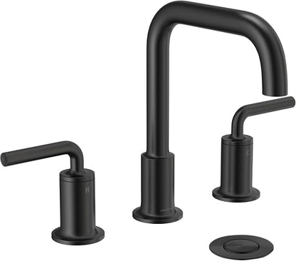 3 Hole Bathroom Faucet, Matte Black Bath Faucet | 8 Inch Widespread Faucet, 2 Handle Bathroom Sink Faucet with Drain Assembly Supply Line, Solid Brass Bath Faucet BF503-MB