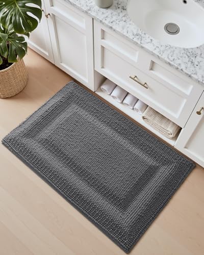 DEXI Bathroom Rugs 43x24, Non Slip Washable Chinelle Bath Mat, Dark Grey