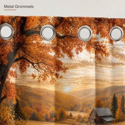 Autumn Pumpkin Shower Curtain, Fall Farmhouse Bathroom Curtain, Thanksgiving Harvest Sunflower Maple Leaves Country Road Waterproof Polyester Fabric Bath Curtain with Hooks 72x72 Inch