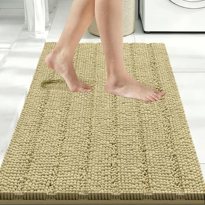 Bcoimo Bath Rug Mat,Beige Chenille High Absorbent Bathroom Shower Tub Mats