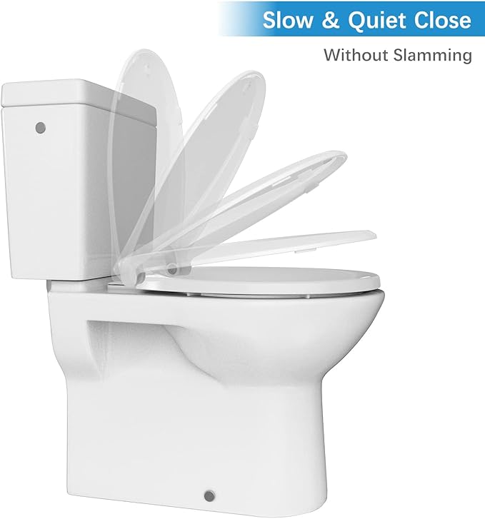 17" White Round Toilet Seat for Adult and Child, Built-In Potty Training Seat with Soft Quiet Close Non-Slip Design, Magnetic Kids Seat and Cover for Round/Oval Toilets, Easy to Install and Clean