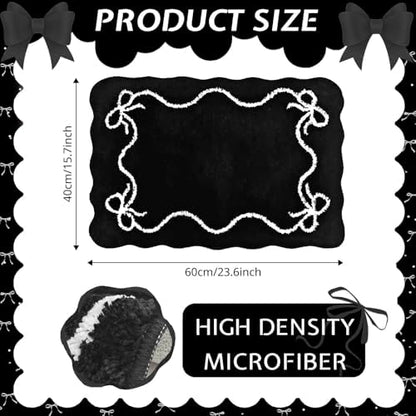 Mocsicka Black Bow Bath Mat Cute Bow Bathroom Rug Super Soft Absorbent Bathroom Rugs Non Slip Bath Mat Machine Washable Rug for Bathrooms 16x24 inches (Black, 40x60cm)