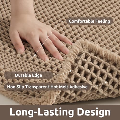 AMOAMI Waffle Bath Mat, Absorbent Bathroom Rugs Non Slip 17''x24'' Beige