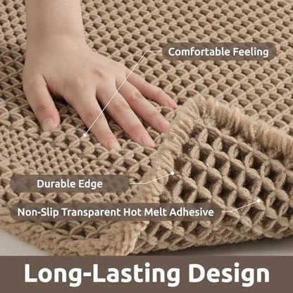 AMOAMI Waffle Bathroom Runner Rugs, Long Bath Mat Non Slip 24''x48'' Beige