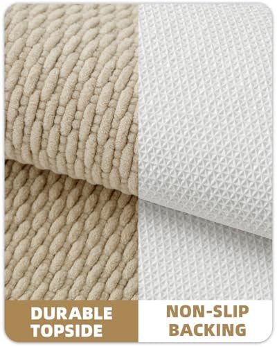 Color&Geometry 17"x29" Chenille Boho Bathroom Rug with Rubber Backing,Khaki