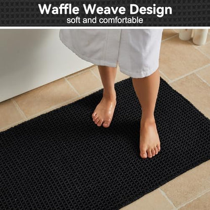 Triohero Black Waffle Bath Mat, Boho Bathroom Rugs Non Slip Washable, 24x36