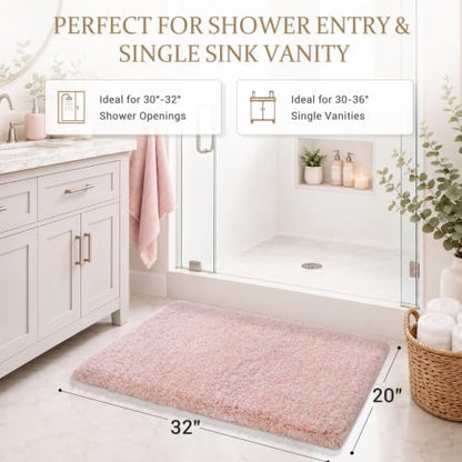 Yimobra Bath Rugs For Bathroom 32X20, Ultra Soft and Water Absorbent Bath Mats, Non Slip Plush Shower Mat Outside, Microfiber Thick Matts for Bathroom Floor/Tub, Machine Washable, Light Pink and White