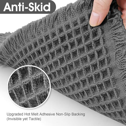 ACCUMTEK Upgraded Waffle Bath Mat, 36"x24" Grey, Super Absorbent Non-Slip Quick Dry Bathroom Rugs with Tassels, Machine Washable Ultra Soft Boho Bath Rugs for Floor, Toilet Mats Boho Farmhouse Decor