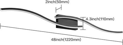PRESDE 48 Inch Bathroom Light Fixtures Black Vanity Light Bar LED Modern Bath Wall Lighting Over Mirror Dimmable