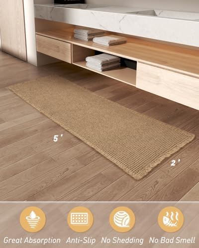 Upgraded Waffle Bath Mat Runner Absorbent Non Slip Bathroom Mat, 2' x 5'