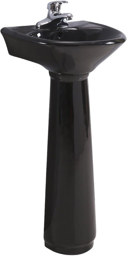 Renovators Supply Manufacturing Ondine 16" W x 34" H x 14.5" Proj. Glossy Black Pedestal Sink, Vitreous China, with Overflow and 4 in. Centerset Faucet Holes