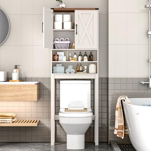 Vabches Over The Toilet Storage Cabinet with Adjustable Shelf, White