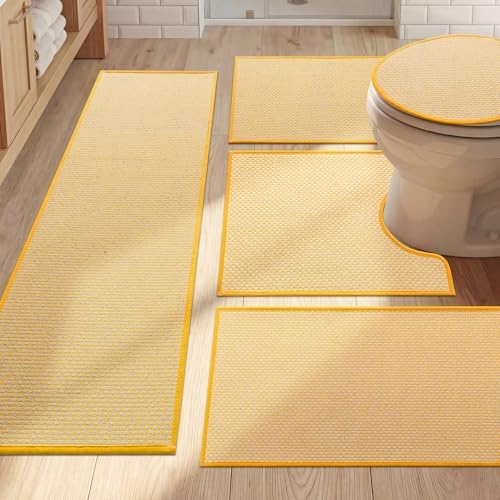 YIHOUSE Yellow Bathroom Rugs Sets 5 Pieces,Thin Bath Mat Quick Dry