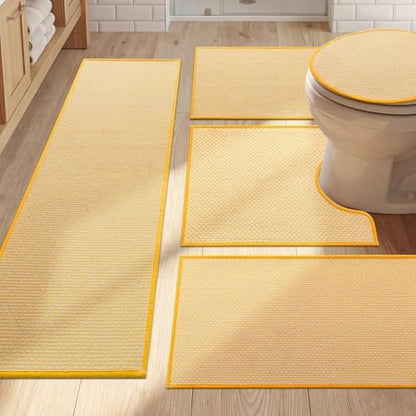 YIHOUSE Yellow Bathroom Rugs Sets 5 Pieces,Thin Bath Mat Quick Dry