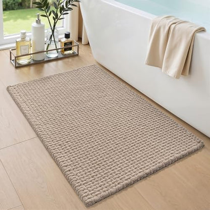 DEXI Chenille Bath Mat 24x16, Soft Absorbent Bathroom Rugs, Dark Beige