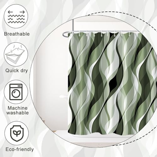 Green Striped Shower Curtain Extra Wide 108x72 inch 18 Hooks