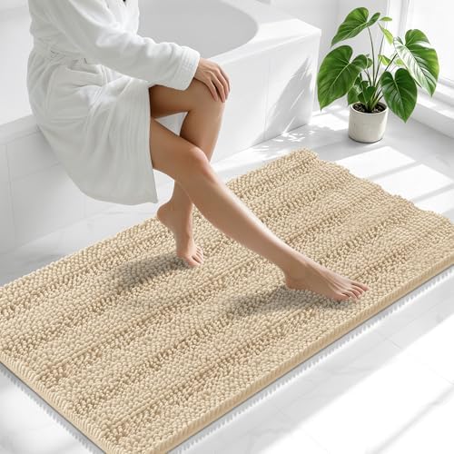 Smiry Thick Chenille Bathroom Runner Rugs 59x20, Absorbent Bath Mat, Beige