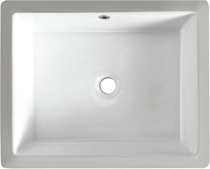 20 Inch Undermount Bathroom Sink Rectangle Undermount Sink White Ceramic Under Counter Bathroom Sinks with Overflow (19.7"x15.7")