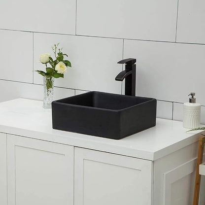 Logmey 15 Inch Black Bathroom Vessel Sink 15"x15" Square Small Vessel Sink for Bathroom Sink Above Counter Porcelain Ceramic Vanity Art Countertop Sink