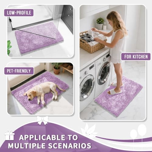 Yimobra Long Bathroom Rugs Runner 55x24 Inch, Extra Thick Soft Absorbent Chenille Bath Mat, Non Slip Machine Washable, Quick Dry Bath Rugs for Bathroom Floor, Tub and Shower, Lilac