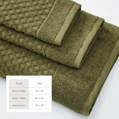 Great Bay Home Bath Towels - 100% Cotton 6 Piece Towel Set - Diamond Waffle Weave - Absorbent, Durable, Quick-Dry Towels for Bathroom (Olive)