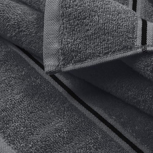 MyOwn Ultra Soft 6 Pack Cotton Towel Set, Contains 2 Bath Towels 28x55 inch, 2 Hand Towels 16x24 inch & 2 Wash Coths 12x12 inch, Ideal Everyday use, Compact & Lightweight - Charcoal Grey