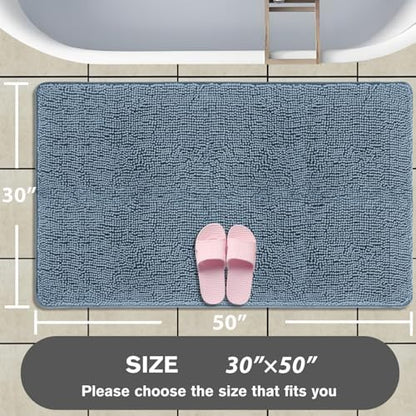 Bathroom Rugs 30 x 50 Inch – Extra Large Bath Mat | Absorbent and Washable Thick Chenille Bath Rugs Non-Slip Runner Rug for Bathroom, Shower, Tub(Blue Fog)