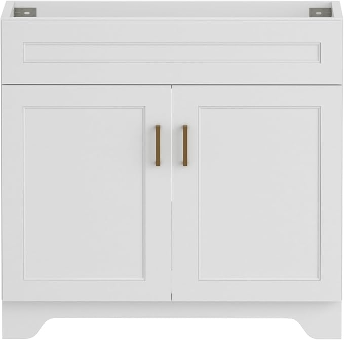 36 Inch Bathroom Vanity, Wooden Double Door Bathroom Storage Cabinet, Freestanding Cabinet Vanity Without Sink (White Without Sink, 36")