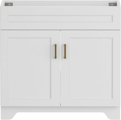 36 Inch Bathroom Vanity, Wooden Double Door Bathroom Storage Cabinet, Freestanding Cabinet Vanity Without Sink (White Without Sink, 36")