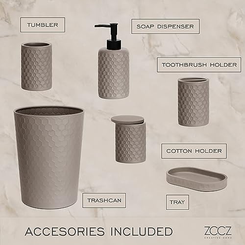 zccz 6 Piece Bathroom Accessories Set, Toothbrush Holder, Toothbrush Cup, Soap Dispenser,Bathroom Vanity Tray, Qtip Holder, Trash Can - Cement