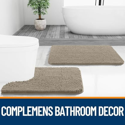 OLANLY Chenille Bathroom Rugs Mats Set 2 Piece, 47"x20"+24"x20", Warm Taupe