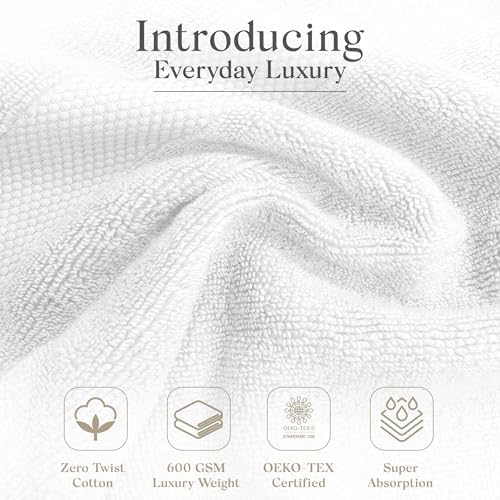 Premium Staple Cotton Bathroom Towel Set - White 600 GSM 6-Piece Luxury Bath Towel Set 1 Stripe - 2 Bath Towels, 2 Hand Towels & 2 Washclothes Set - High Absorbent & Quick Dry for Gym, Spa, Hotel