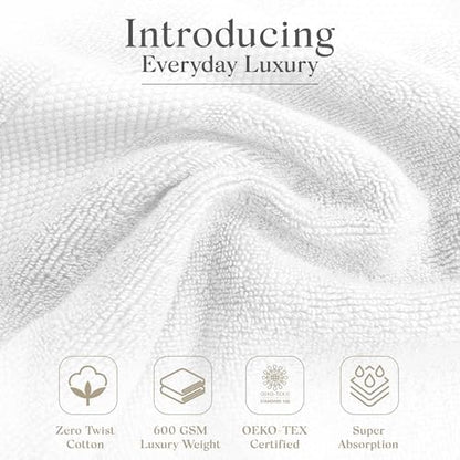 Premium Staple Cotton Bathroom Towel Set - White 600 GSM 6-Piece Luxury Bath Towel Set 1 Stripe - 2 Bath Towels, 2 Hand Towels & 2 Washclothes Set - High Absorbent & Quick Dry for Gym, Spa, Hotel