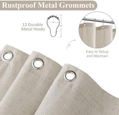 Naturoom Linen Shower Curtain 54x78 Inch for Bathroom Light Tan 1 Panel